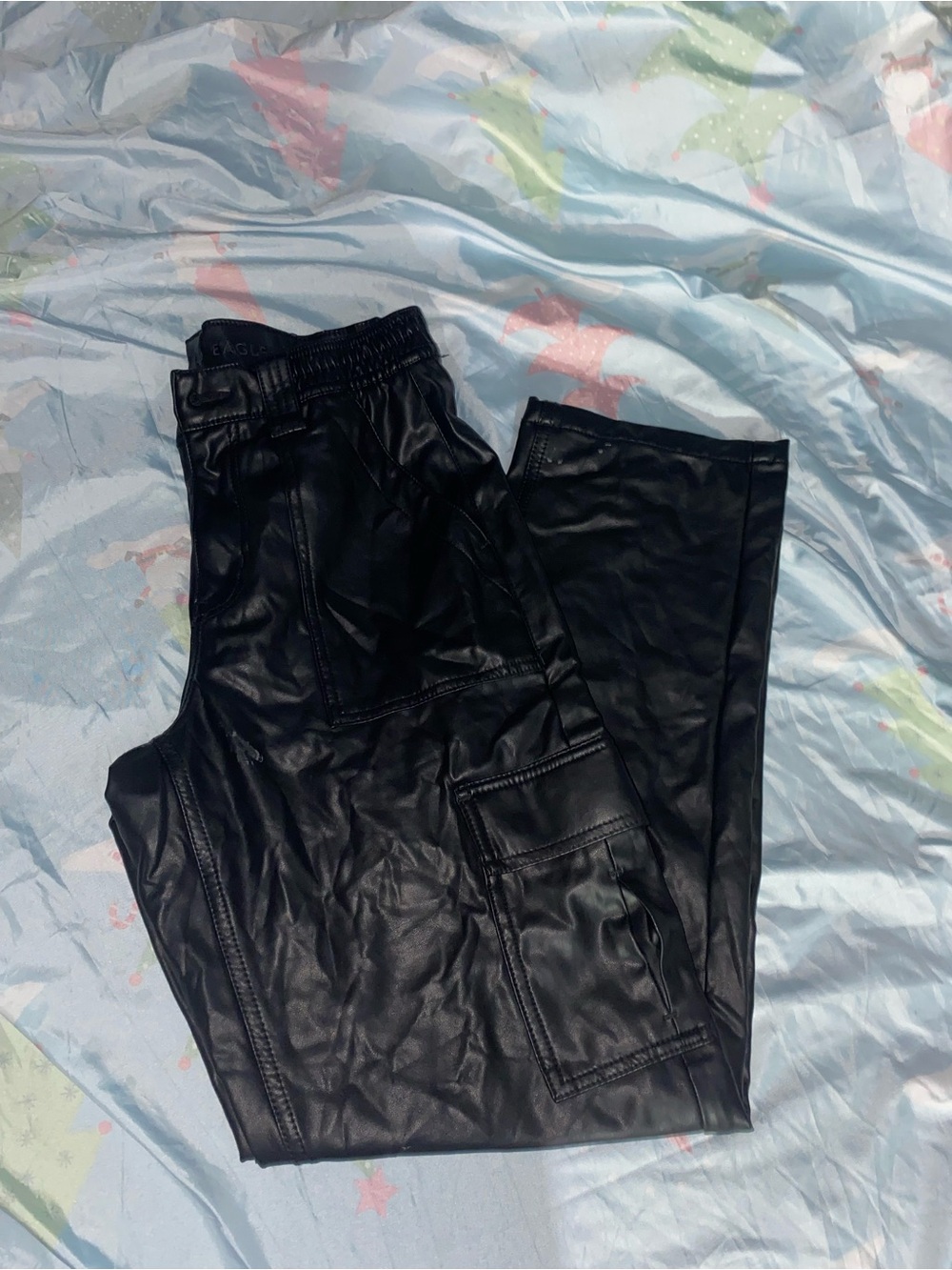 American Eagle Outfitters Black Faux Leather Cargo Pants